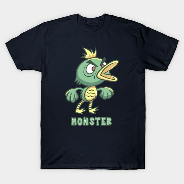 Angry Green Duck Monster Text T-Shirt by yudabento